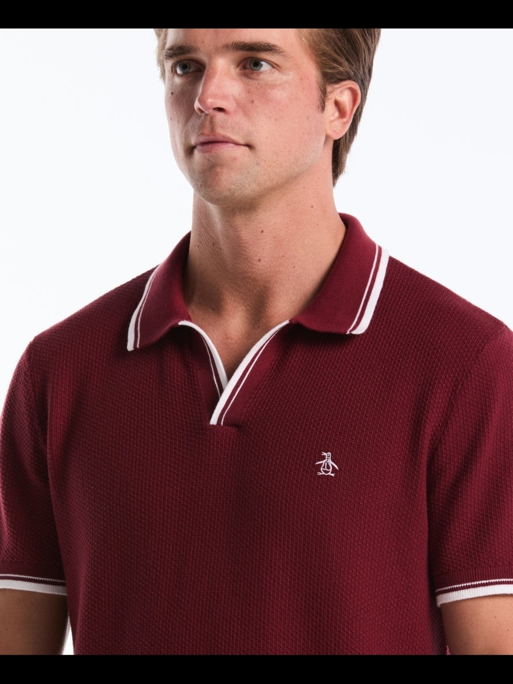 Original Penguin Men's Burgundy Polo with White Trim